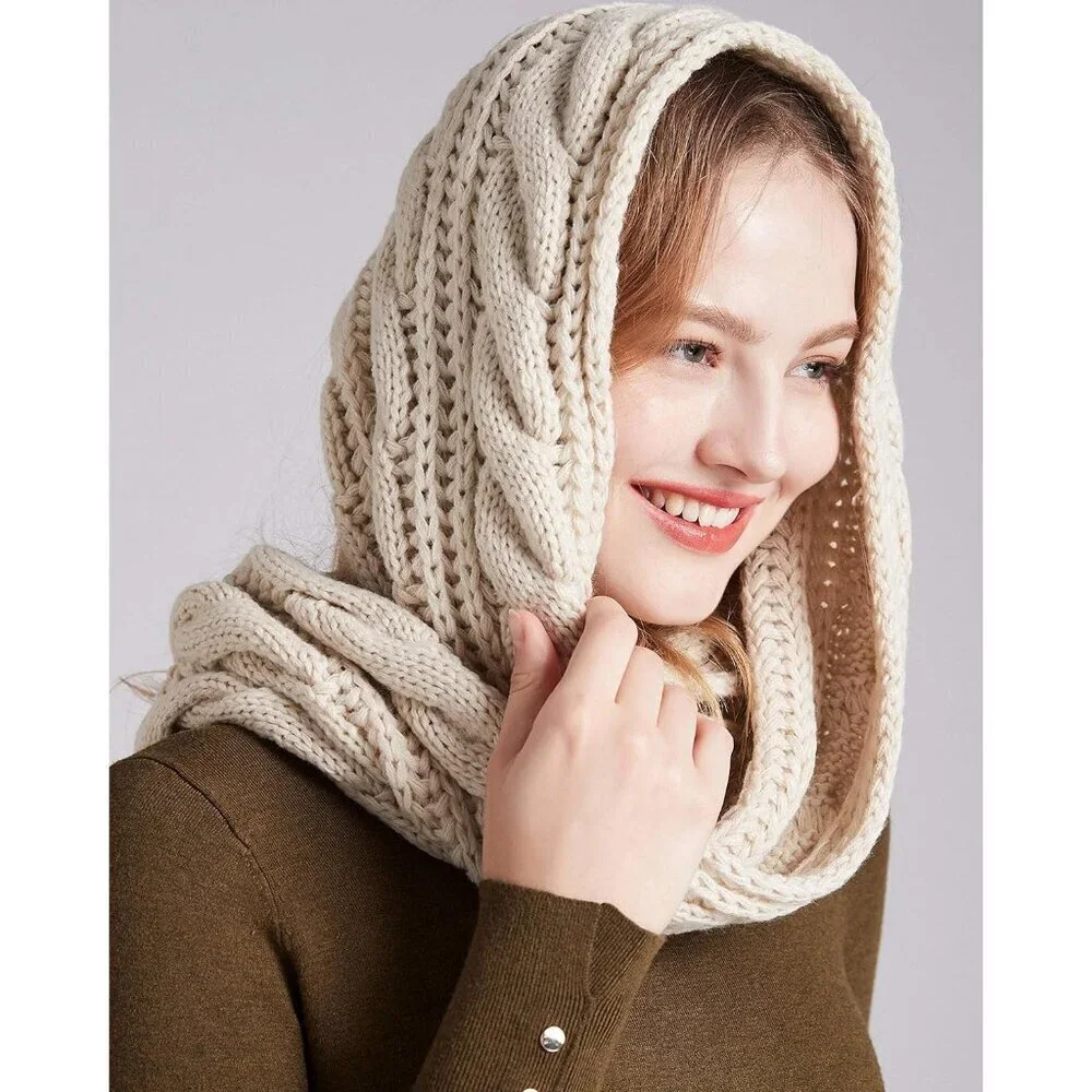 Women's Twist Khaki Thick Ribbed Knit Winter Infinity Circle Loop Scarf